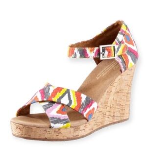 TOMS | Sienna Cork Wedge Sandals in Ikat Print